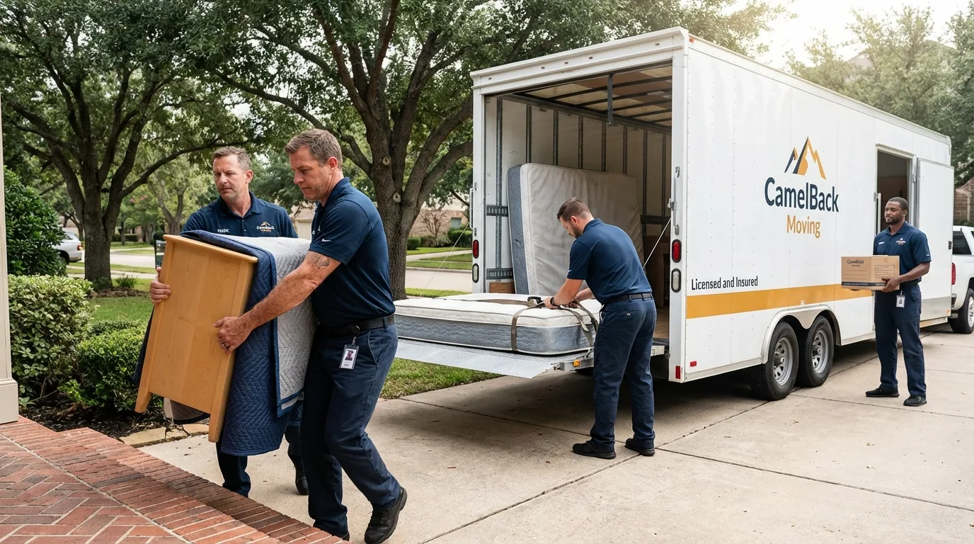 Crew loading residential truck for cross-state move from Las Cruces, NM